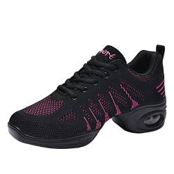 Damen Mesh Geteilte Sohle Jazzschuhe Lace Up Tanzsneaker Modern Tanzschuhe Atmungsaktiv Fitness Wanderschuhe Schwarz/Rose 35 von Meidiastra