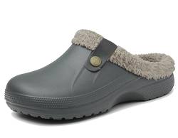 Meik Mangni Clogs Gefüttert Damen Herren Winter Gartenclogs mit Fell Warm Hausschuhe Frauen Geschlossen Pantoffeln rutschfeste Plüsch Pantoletten,Grau Gr.39-40 EU von Meik Mangni