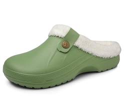 Meik Mangni Clogs Gefüttert Damen Herren Winter Gartenclogs mit Fell Warm Hausschuhe Frauen Geschlossen Pantoffeln rutschfeste Plüsch Pantoletten,Grün Gr.42-43 EU von Meik Mangni