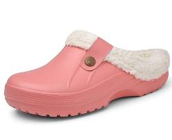 Meik Mangni Clogs Gefüttert Damen Herren Winter Gartenclogs mit Fell Warm Hausschuhe Frauen Geschlossen Pantoffeln rutschfeste Plüsch Pantoletten,Rosa Gr.37-38 EU von Meik Mangni