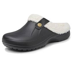 Meik Mangni Clogs Gefüttert Damen Herren Winter Gartenclogs mit Fell Warm Hausschuhe Frauen Geschlossen Pantoffeln rutschfeste Plüsch Pantoletten,Schwarz weiß Gr.35-36 EU von Meik Mangni