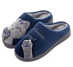 Meik Mangni Damen Hausschuhe Winter Herren Katze Pantoffeln Warme Plüsch Baumwolle Hausschuhe Frauen Bequeme rutschfeste Home Slippers,Blau,Gr.44/45 von Meik Mangni