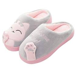 Meik Mangni Damen Hausschuhe Winter Herren Katze Pantoffeln Warme Plüsch Baumwolle Hausschuhe Frauen Bequeme rutschfeste Home Slippers,Grau,Gr.40/41 von Meik Mangni