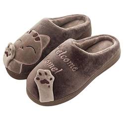 Meik Mangni Damen Hausschuhe Winter Herren Katze Pantoffeln Warme Plüsch Baumwolle Hausschuhe Frauen Bequeme rutschfeste Home Slippers,Kaffeefarbe,Gr.40/41 von Meik Mangni