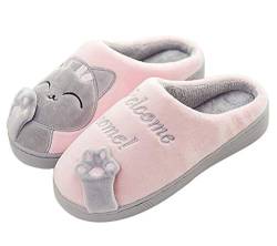 Meik Mangni Damen Hausschuhe Winter Herren Katze Pantoffeln Warme Plüsch Baumwolle Hausschuhe Frauen Bequeme rutschfeste Home Slippers,Rosa,Gr.44/45 von Meik Mangni