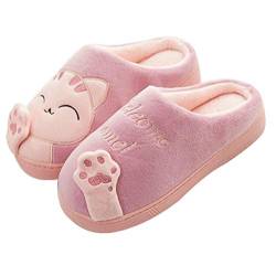 Meik Mangni Damen Hausschuhe Winter Herren Katze Pantoffeln Warme Plüsch Baumwolle Hausschuhe Frauen Bequeme rutschfeste Home Slippers,Rot,Gr.36/37 von Meik Mangni