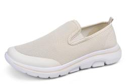 Meik Mangni Damen Slip On Sneaker Heren Atmungsaktiv Turnschuhe Leichte Freizeitschuhe Bequem Schlupfschuhe Casual Walkingschuhe Jogging Fitness,Beige, Gr:43 EU=Sohlengröße 42EU von Meik Mangni