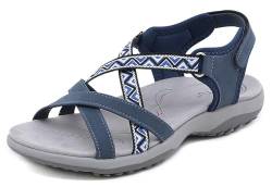 Meik Mangni Damen Sportsandale Rutschfeste Wandernsandalen Frauen Bequeme Slingback Sandale Sommer Cross-Tied Outdoor Trekkingsandalen mit Bogenstütze,Blau,Gr:40 EU von Meik Mangni