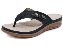 Meik Mangni Flip Flops Damen Rutschfest Pantoletten Frauen Zehentrenner mit Arch Support Sommer Strand Sandalen Bequem Badesandalen Gummi Sohle,Schwarz,Gr.39 EU von Meik Mangni