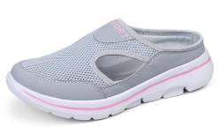 Meik Mangni Hausschuhe Damen Herren Clogs Leichte Pantoffeln atmungsaktive Pantoletten Mules rutschfest Gartenschuhe Sabots Outdoor Indoor Grau Pink Gr.37 EU von Meik Mangni