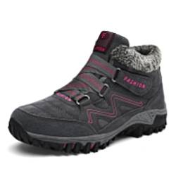 Meik Mangni Herren Damen Winterstiefel Schneestiefel Warme Gefüttert rutschfest Trekking Wanderschuhe Sportschuhe Outdoor Wanderstiefel Stiefel,Grey Rose Red,Gr.39EU=Etikett 40EU von Meik Mangni