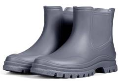 Meik Mangni Kurze Gummistiefel Damen Regenstiefel Wasserdicht Stiefeletten Chelsea Boots Mode Garten Stiefel mit Rutschfest Sohle,Grau, Gr:38 EU von Meik Mangni