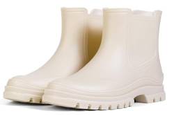 Meik Mangni Kurze Gummistiefel Damen Regenstiefel Wasserdicht Stiefeletten Chelsea Boots Mode Garten Stiefel mit Rutschfest Sohle,Khaki, Gr:38 EU von Meik Mangni