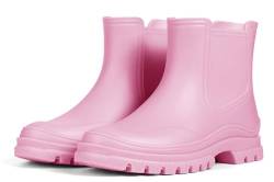 Meik Mangni Kurze Gummistiefel Damen Regenstiefel Wasserdicht Stiefeletten Chelsea Boots Mode Garten Stiefel mit Rutschfest Sohle,Rosa, Gr:36 EU von Meik Mangni