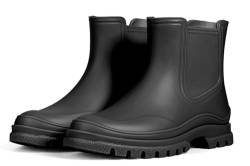 Meik Mangni Kurze Gummistiefel Damen Regenstiefel Wasserdicht Stiefeletten Chelsea Boots Mode Garten Stiefel mit Rutschfest Sohle,Schwarz, Gr:37 EU von Meik Mangni