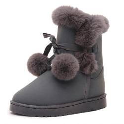 Meik Mangni Winterstiefel Damen Warm Gefüttert Schneestiefel Knöchelhohe Stiefeletten rutschfeste Schlupfstiefel Boots Flach, Grau,Gr:39 EU von Meik Mangni