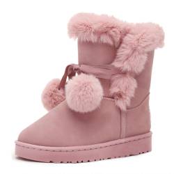 Meik Mangni Winterstiefel Damen Warm Gefüttert Schneestiefel Knöchelhohe Stiefeletten rutschfeste Schlupfstiefel Boots Flach,Rosa, Gr:37 EU von Meik Mangni