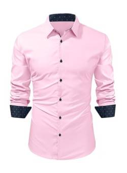 Meilicloth Businesshemd Herren Hemd Langarm Freizeithemd Herrenhemden Frackhemden Casual Regular Fit Klassischer Hemden Kragen Button Down Party Prom Konzert Kleid Modische Hemden Rosa L von Meilicloth