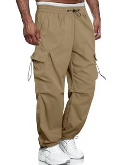 Meilicloth Cargohose Herren Baggy Cargo Hose Männer Lockere Outdoorhose Baumwolle Sporthose Lange Casual Freizeithose Jogginghose Stretch Pants Loose Fit Khaki 34 von Meilicloth