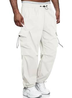 Meilicloth Cargohose Herren Baggy Stretch Cargo Hose Männer Lockere Sporthose Baumwolle Outdoorhose Lange Casual Freizeithose Stoffhose Pants Weiß 36 von Meilicloth