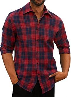 Meilicloth Flanellhemd Herren Kariert Langarm Button Bown Baumwolle Flanellhemden Herren Regular Fit Rot 2XL von Meilicloth