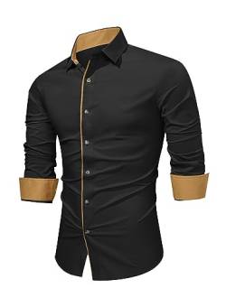 Meilicloth Freizeithemd Herren Hemd Langarm Trachtenhemd Businesshemd Baumwolle Dehnbar Klassisch Hemd Formale Schwarzes Hemden Western Kent-Kragen Bügelfreies Männer Slim Fit Schwarz M von Meilicloth