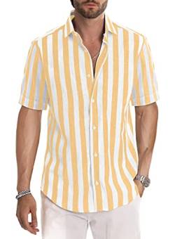 Meilicloth Gestreiftes Hemd Herren Kurzarm Freizeithemd Sommer Casual Regular Fit Gelb Weiß XL von Meilicloth
