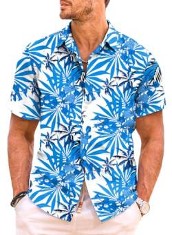 Meilicloth Hawaii Hemd Herren Kurzarm Hawaiihemd Männer Strand Hemd Sommer Funky Flamingo Floral Bedruckter Urlaubs Party Hemd Beilaufig Strand Shirt Herren Himmelblau M von Meilicloth
