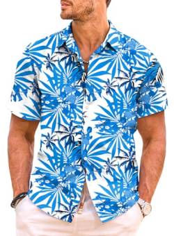 Meilicloth Hawaii Hemd Herren Kurzarm Hawaiihemd Männer Strand Hemd Sommer Funky Flamingo Floral Bedruckter Urlaubs Party Hemd Beilaufig Strand Shirt Herren Himmelblau XXL von Meilicloth