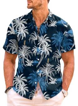 Meilicloth Hawaii Hemd Herren Strand Hemd Kurzarm Hawaiihemd Männer Sommer Funky Flamingo Bedruckter Urlaubs Party Hemd Freizeithemd Herren Mode Bügelfrei Hawaii Shirt Blau L von Meilicloth