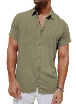 Meilicloth Hawaii Hemd Leinenhemd Herren Hemd Kurzarm Sommer Hemden Freizeithemden Männer Regular Fit Button Down Shirt Grün L von Meilicloth