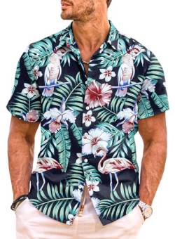 Meilicloth Hawaii Hemd Männer Funky Hawaiihemd Herren Kurzarm Flamingos Sommerhemd Aloha Strand Floral Blumen Obst Muster A Schwarzes Flamingo L von Meilicloth