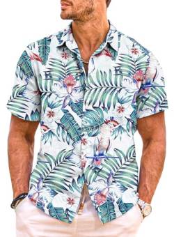 Meilicloth Hawaii Hemd Männer Funky Hawaiihemd Herren Kurzarm Flamingos Sommerhemd Aloha Strand Floral Blumen Obst Muster A Weißes Flamingo XL von Meilicloth