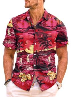 Meilicloth Hawaii Hemd Männer Funky Hawaiihemd Herren Kurzarm Flamingos Sommerhemd Aloha Strand Floral Blumen Obst Muster Rot Strand S von Meilicloth