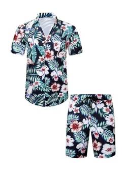 Meilicloth Hawaii Hemd Männer Hawaiihemd Herren Set Flamingo Blumenmuster Floral Kurzarm Sommer Shorts Herren Kurze Hose Herren Schwarz - Flamingo XXL von Meilicloth