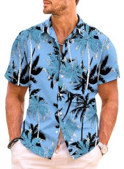 Meilicloth Hawaii Hemd Männer Hawaiihemd Herren Strandhemd Kurzarm Sommerhemd Funky Casual Flamingo Hawaii Shirt Sommer Blau-2 M von Meilicloth