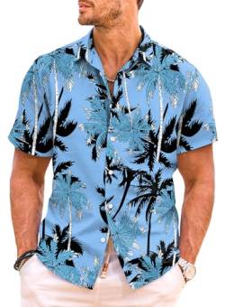 Meilicloth Hawaii Hemd Männer Hawaiihemd Herren Strandhemd Kurzarm Sommerhemd Funky Casual Flamingo Hawaii Shirt Sommer Blau-2 S von Meilicloth