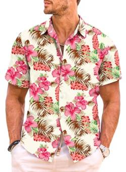 Meilicloth Hawaii Hemd Männer Hawaiihemd Herren Strandhemd Kurzarm Sommerhemd Funky Casual Flamingo Hawaii Shirt Sommer Rosa M von Meilicloth