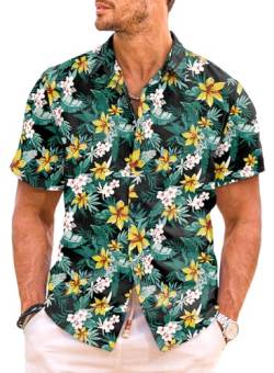 Meilicloth Hawaii Hemd Männer Strandhemd Kurzarm Herren Hawaiihemd Sommerhemd Funky Flamingo Floral Bedruckter Urlaub Hawaii Shirt Herren Freizeithemd Sommer Schwarz-2 M von Meilicloth