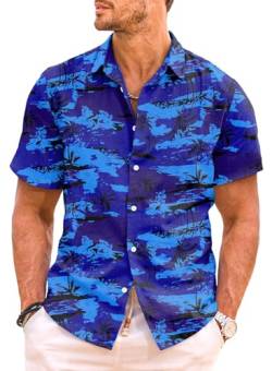 Meilicloth Hawaiihemd Herren Strandhemd Kurzarm Hawaii Hemd Männer Funky Casual Sommerhemd Flamingo Hawaii Shirt Urlaub Strand Shirt Herren Hemden Sommer Dunkelblau L von Meilicloth