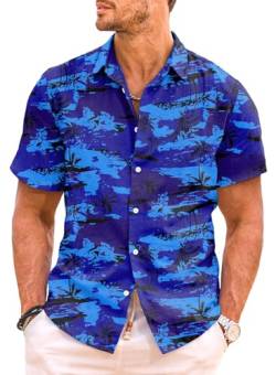 Meilicloth Hawaiihemd Herren Strandhemd Kurzarm Hawaii Hemd Männer Funky Casual Sommerhemd Flamingo Hawaii Shirt Urlaub Strand Shirt Herren Hemden Sommer Dunkelblau M von Meilicloth