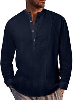 Meilicloth Hemd Herren Henley Shirt Baumwolle Frühling Sommer Langarm T-Shirts Freizeithemd Regular Fit Casual Navy blau S von Meilicloth