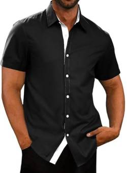 Meilicloth Hemd Herren Kurzarm Businesshemd Kurzarm Freizeithemd Schwarz Herrenhemden Casual Regular Fit Kurzärmliges Sommer Kurzarmhemd Männer Bügelleichte Faltenfrei Formale Hemd Slim Schwarz XXL von Meilicloth