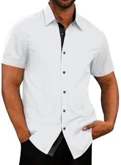 Meilicloth Hemd Herren Kurzarm Freizeithemd Businesshemd Kurzärmliges Herrenhemden Regular Fit Weiss Kurzarm-Hemden Slim Fit Männer Sommerhemden Herren Bügelleichte Faltenfrei Oberteile Weiß XXL von Meilicloth