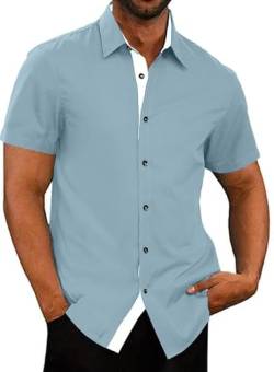 Meilicloth Hemd Herren Kurzarm Freizeithemd Herrenhemden Sommerhemd Bügelfrei Business Hemd Kurz Faltenfrei Formales Kurzarmhemd Regular Fit Blau-104 XXL von Meilicloth