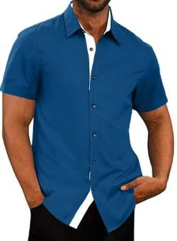 Meilicloth Hemd Herren Kurzarm Freizeithemd Herrenhemden Sommerhemd Bügelfrei Business Hemd Kurz Faltenfrei Formales Kurzarmhemd Regular Fit Blau-105 XXL von Meilicloth