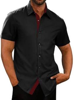 Meilicloth Hemd Herren Kurzarm Freizeithemd Herrenhemden Sommerhemd Bügelfrei Business Hemd Kurz Faltenfrei Formales Kurzarmhemd Regular Fit Schwarz-102 L von Meilicloth