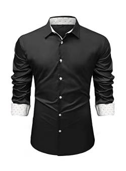 Meilicloth Hemd Herren Langarm Slim Fit Schwarz Herrenhemden Freizeithemd Businesshemd Formale Elastiscer Musterhemd Paisley-Hemden Klassischer Kragen Button-Down Hemden Kariertes von Meilicloth