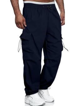 Meilicloth Herren Cargohose Baggy Cargo Hose Männer Baumwolle Outdoorhose Freizeithose Locker Sweatpants Sporthose Lang Loose Fit Marineblau 34 von Meilicloth