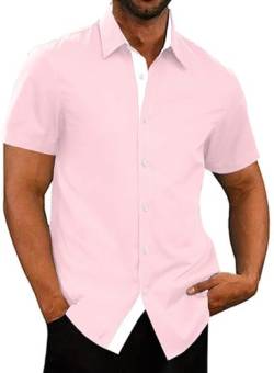 Meilicloth Herren Hemd Kurzarm Freizeithemd Businesshemd Kurzärmliges Sommerhemd Herrenhemden Kurz Casual Regular Fit Kurzarmhemd Bügelleichte Oberteile Männer Modern Slim Fit Rosa S von Meilicloth